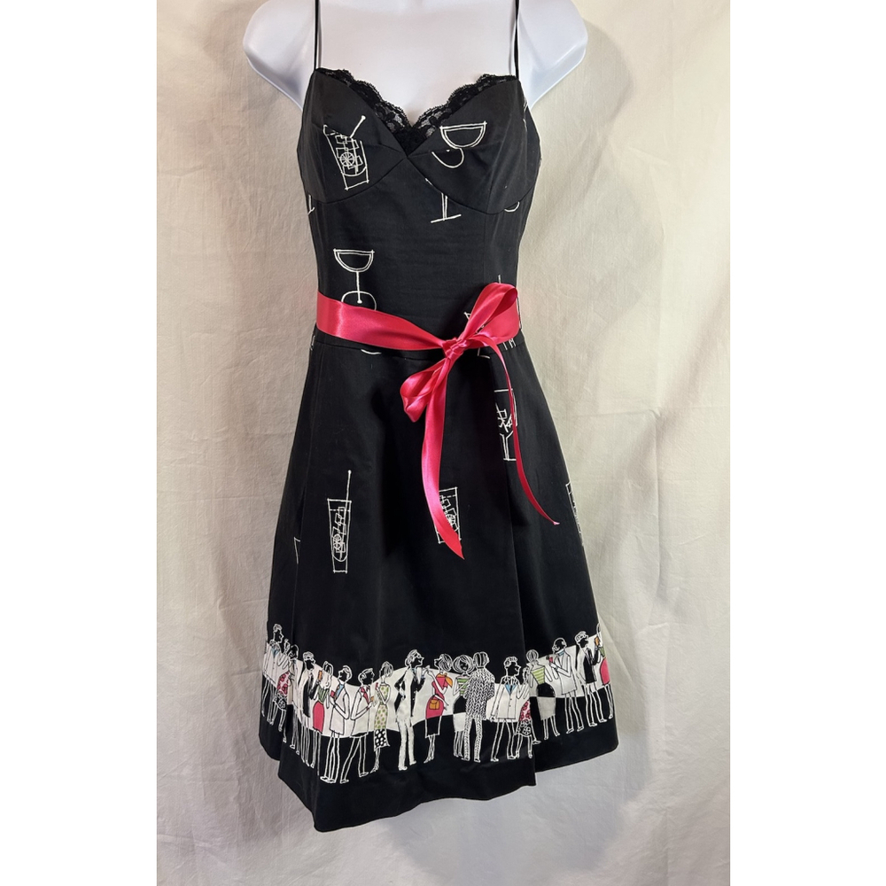 Chic Black Midi Dress with Pink Ribbon